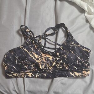 Constantly Varied Gear Black and Gold Marble Sports Bra Size XXL butterfly Back